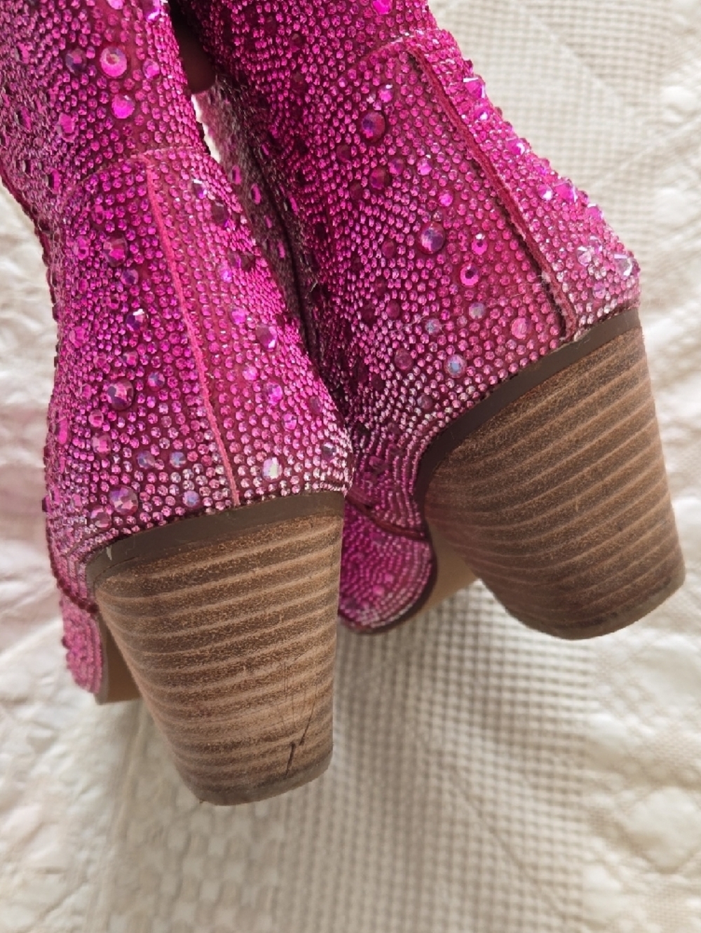Hot Pink Rhinestone Cowgirl Western Sparkly Ankle Boots Size 7 - Picture 7 of 10